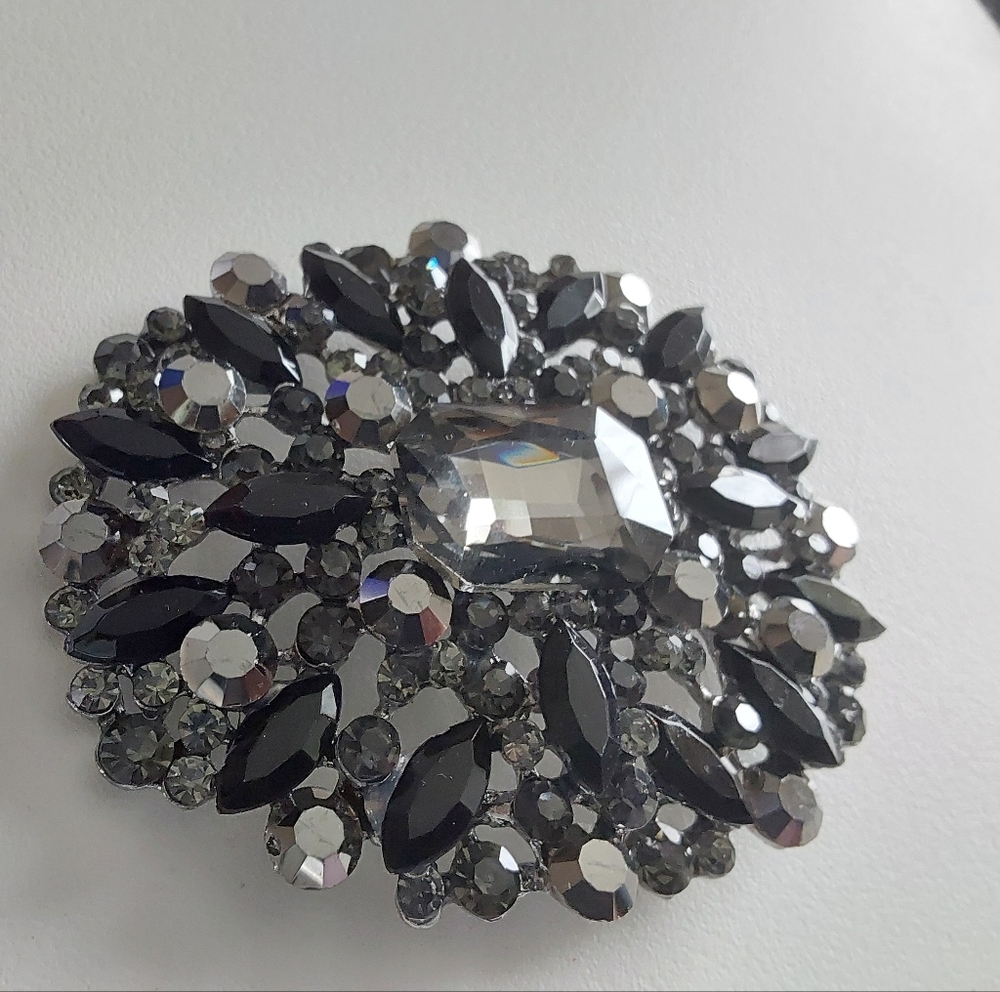 Glamorous Crystal and Black Brooch